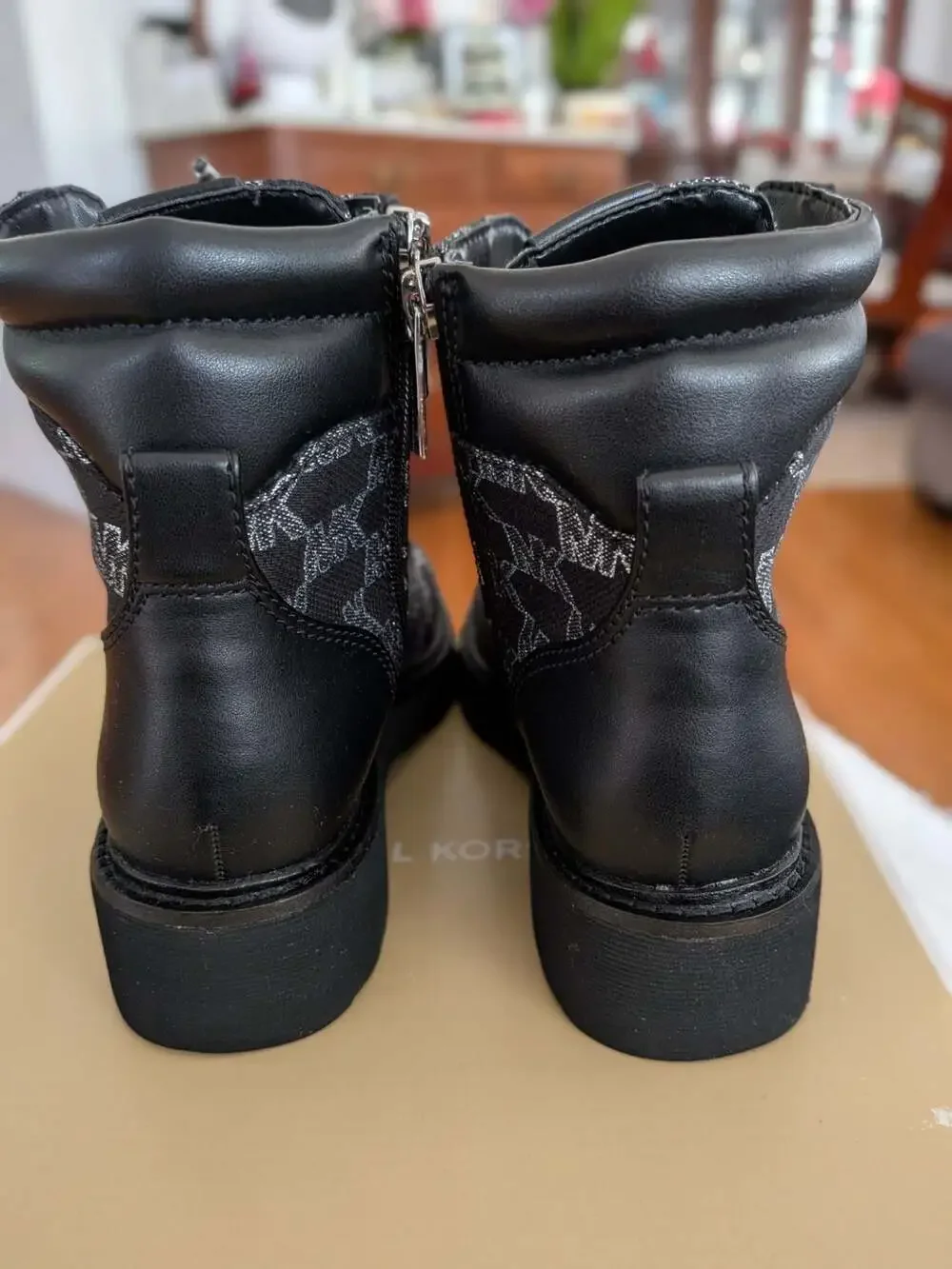 Michael Kors Trudy Bootie Met MK Outline JQD Lace Up Boot Black Size 6.5M